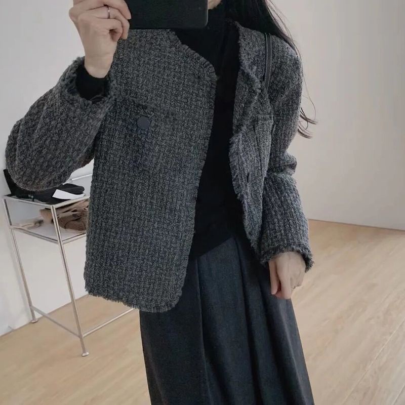 [Spot] Áo Khoác Vải tweed Mỏng Dáng Rộng Thời Trang Xuân Thu Hàn Quốc Dễ Phối Đồ Cho Nữ Xiaoxiangfeng