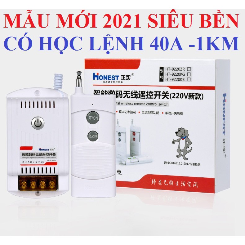 Công tắc điều khiển từ xa bật tắt máy bơm nước 40A/220V khoảng cách 1Km Honest 6220KD, công tắc wifi