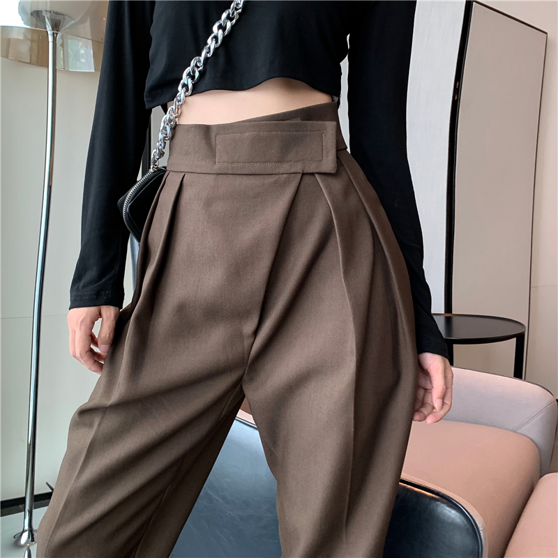 IELGY Quần Dài Nữ Lưng Cao Ống Rộng Thời Trang Xinh Xắn