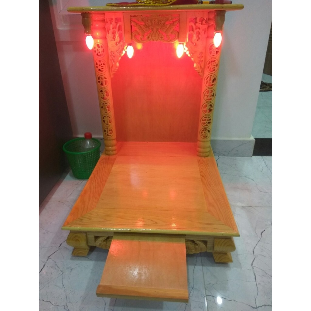 Bàn thờ thần tài ông địa mái bằng gỗ sồi ngang 48 cm