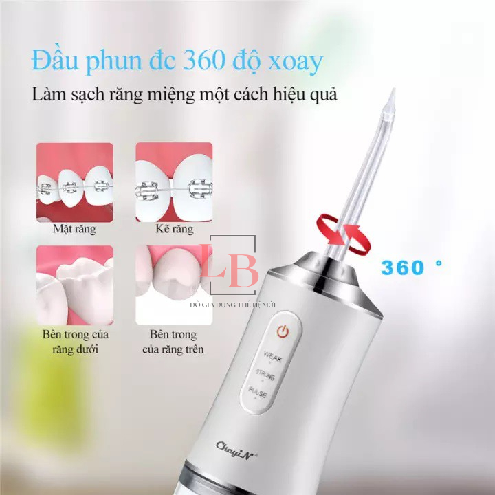 Máy tăm nước cầm tay Oral Irrigator, tăm nước vệ sinh răng 4 đầu tăm bản quốc tế mới nhất 2023