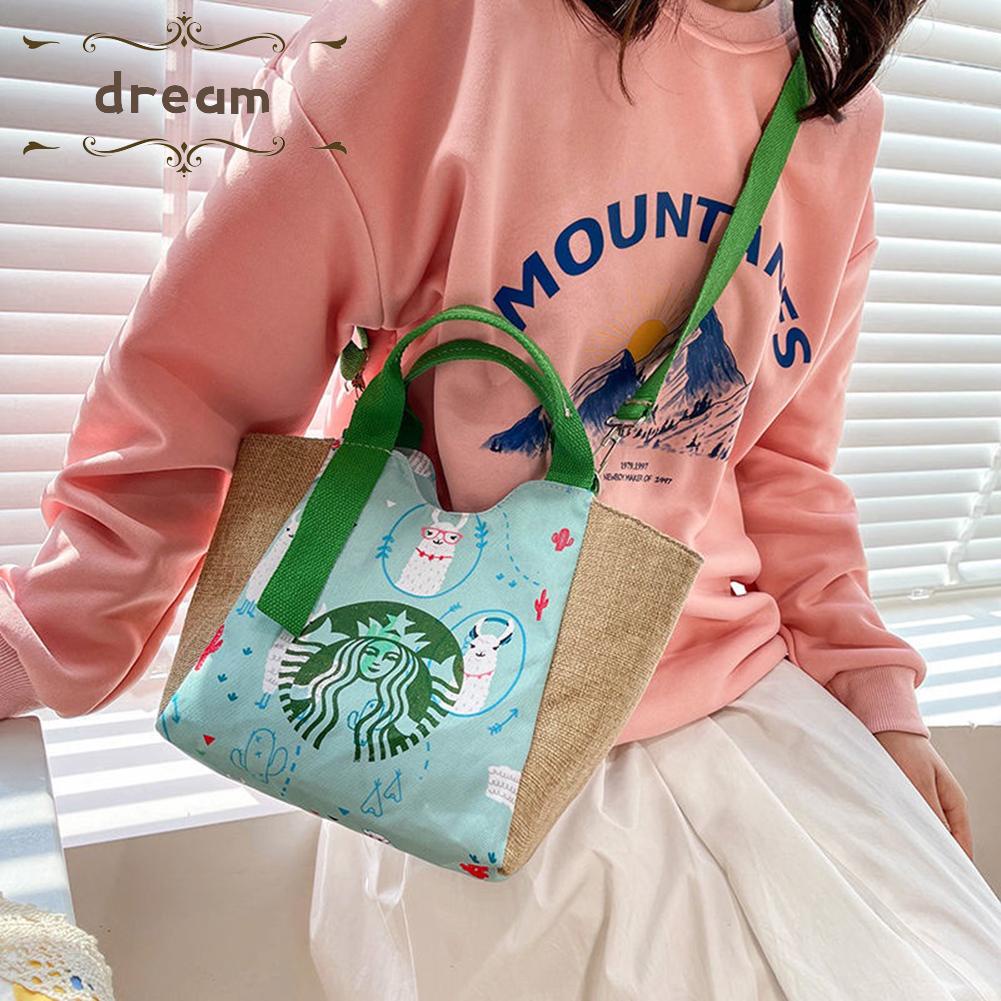 【DREAMLIFE】Tote Bag Blue Canvas Durable Invisable Buckle Large Capacity Pink Portable