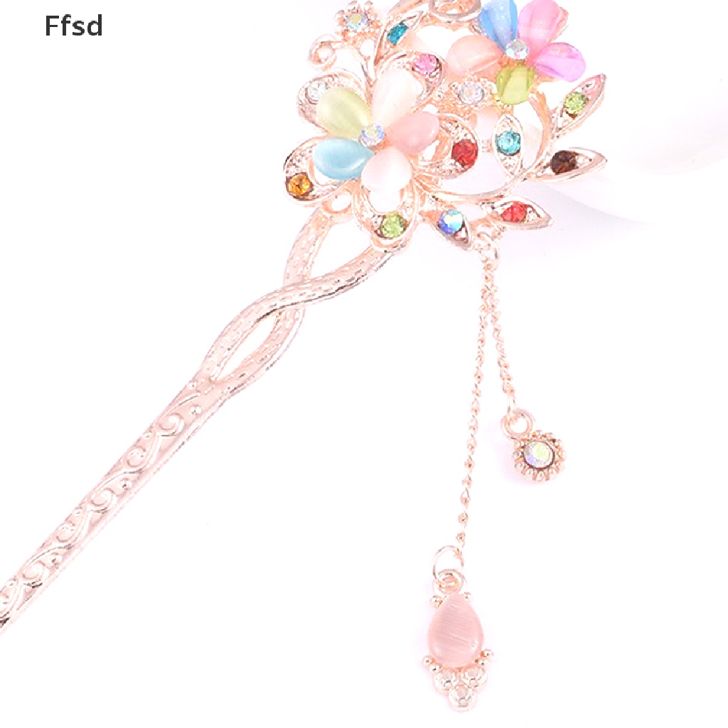{Ffsd} Kẹp Tóc Đính Đá Mắt Mèo Đôi Hình Bông Hoa