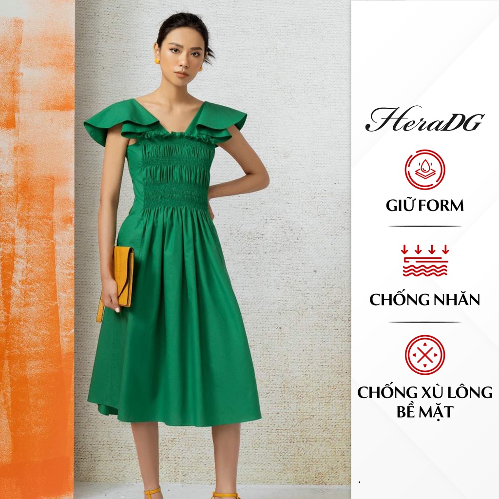 Đầm Vai Bèo HeraDG Thiết Kế Nhún Chun Thân Độc Đáo, Chất Liệu Vải Poplin Cao Cấp, Không Nhăn, Xù SDPBA050