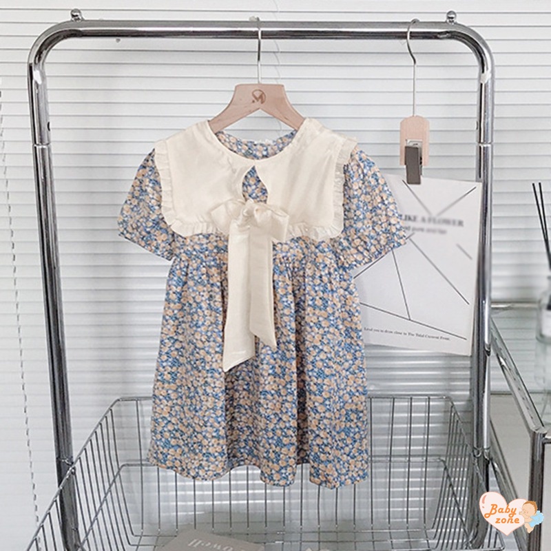 Đầm Tay Ngắn In Hoa Cho Bé Gái 1-7 Tuổi