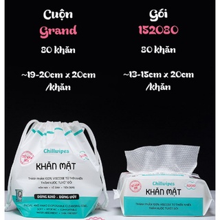 Khăn mặt khô Chillwipes dùng 1 lần lau khô, lau ướt - Giấy lau mặt dùng một lần 80 khăn