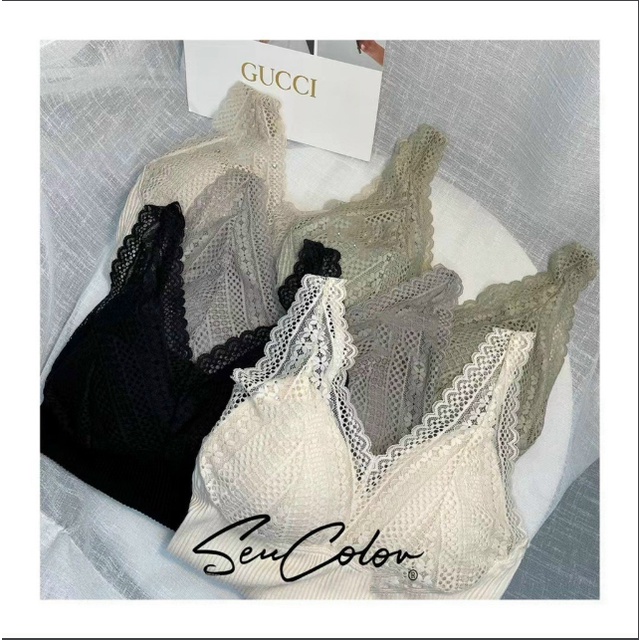 Áo Bra Ren phối gân dáng dài, Áo 2 Dây Ren Có Mút Ngực Sexy