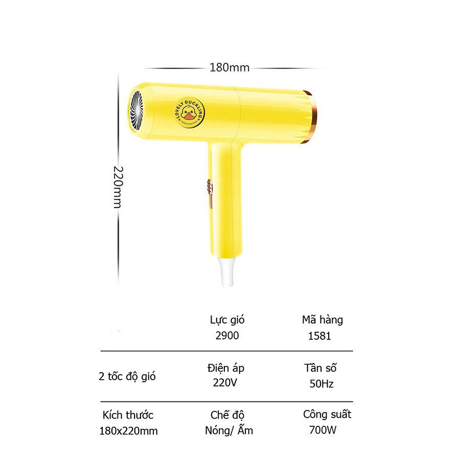 Máy sấy tóc con vịt vàng L-Duck - Máy sấy tạo kiểu chuyên nghiệp công suất lớn 700w bảo hành 12 tháng