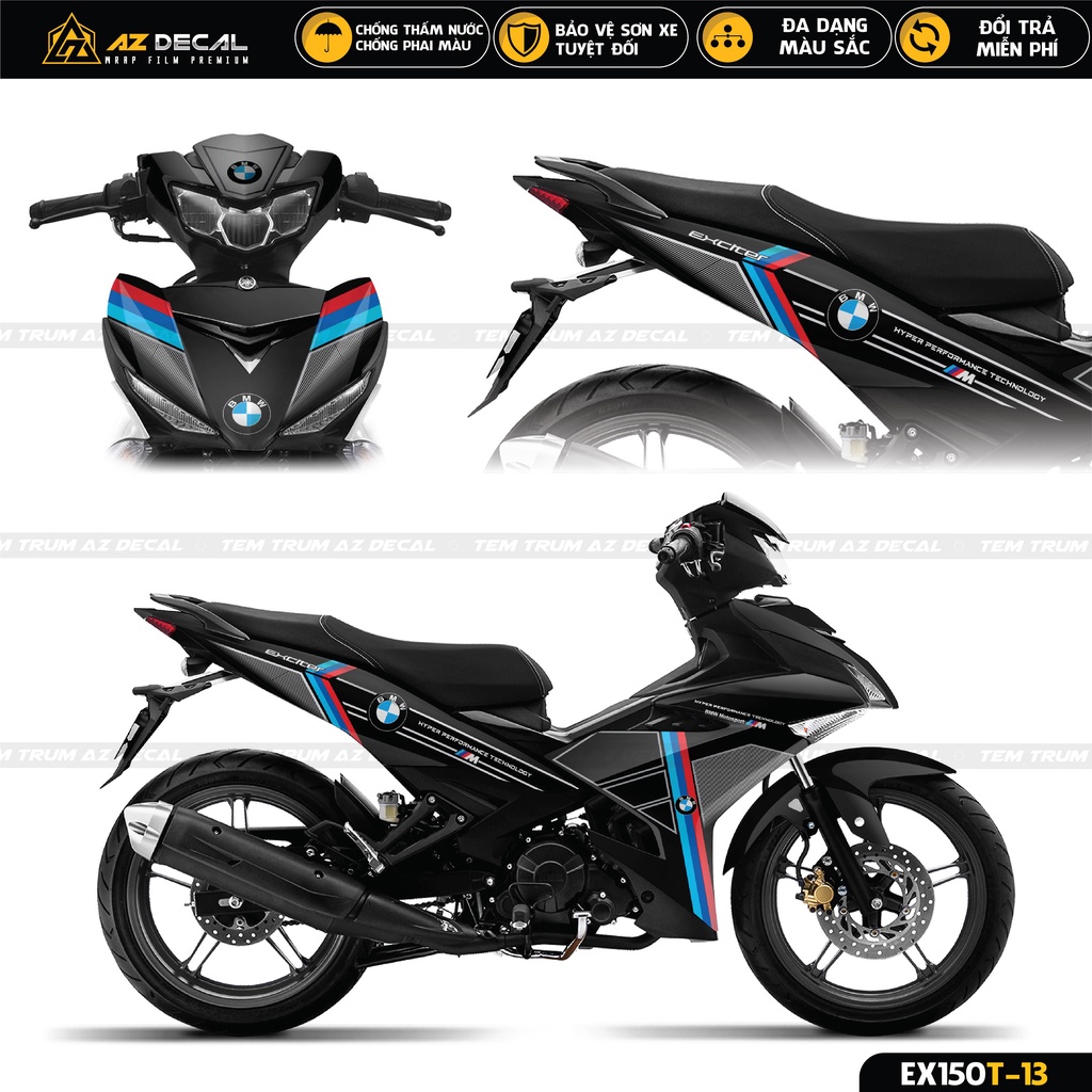 Tem Trùm Exciter 150 Mẫu Performance | EX150T-13 | Team Decal Dán Xe Máy Ex 150 Đẹp Màu Đen, Trắng, Xám