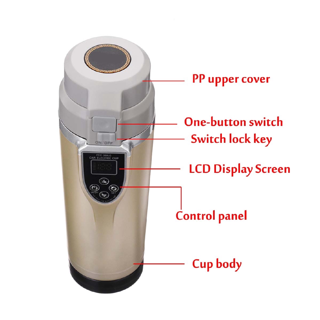 12V / 24V 350ml Smart Car Adjustable Temperature Kettle Cup Car Auto Electric Heating Cup Boil Cup