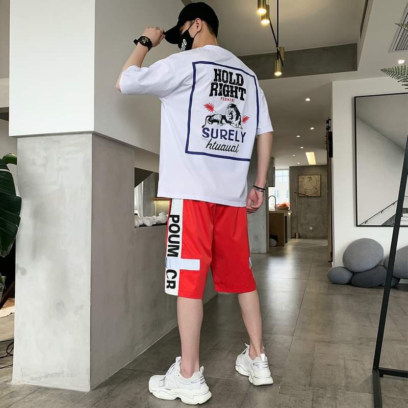 Bộ thể thao thời trang unisex phong cách oversize CÁ TÍNH POUM cực mát cặp đôi nam nữ tay lỡ mùa hè hàn quốc form rộng