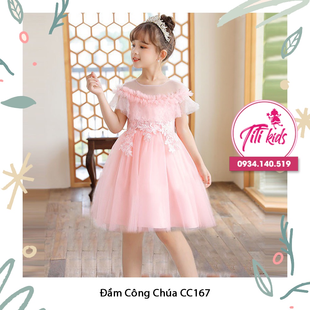 Đầm Váy Công Chúa Bé Gái Xếp Ly Cổ Tùng Ngắn Trắng Hồng CC167