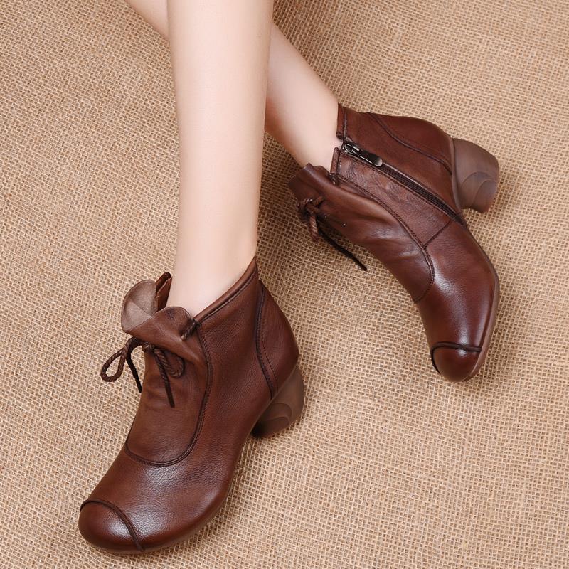 Giày Bốt Da Đế Dày Phong Cách Retro Thời Trang Thu Đông Cho Nữ