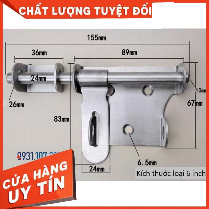 Chốt khóa cửa, then khóa cửa bằng vật liệu thép không gỉ K04 loại 4 inch, 6 inch