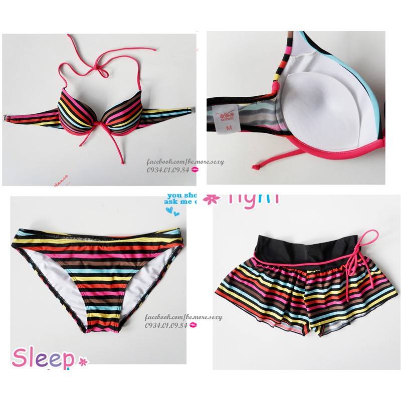 Đồ bơi bikini nữ 3 mảnh sọc nhiều màu | BigBuy360 - bigbuy360.vn