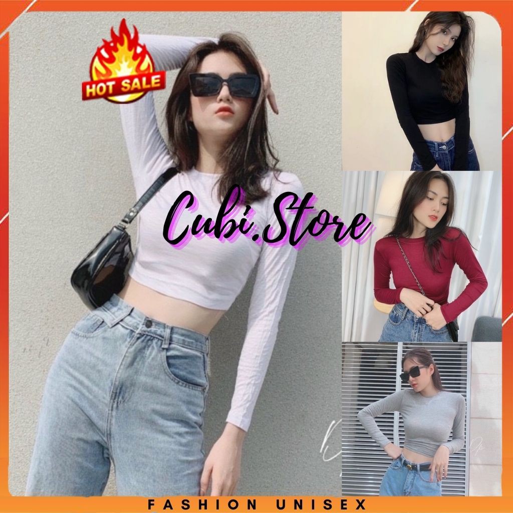 Áo Croptop Nữ Trơn Tay Dài 3 Màu Siêu Hot - Kèm DEAL Sốc ( có ảnh thật ) - CUBI.STORE