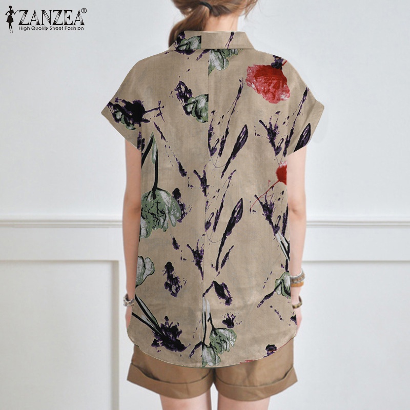 Áo sơ mi ZANZEA ngắn tay in họa tiết vintage thời trang cho nữ