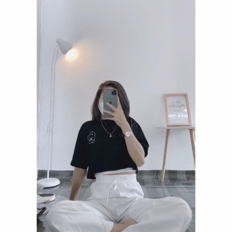 Set Croptop 3 Món Quần Chun Suông, Chất Cotton Xinh