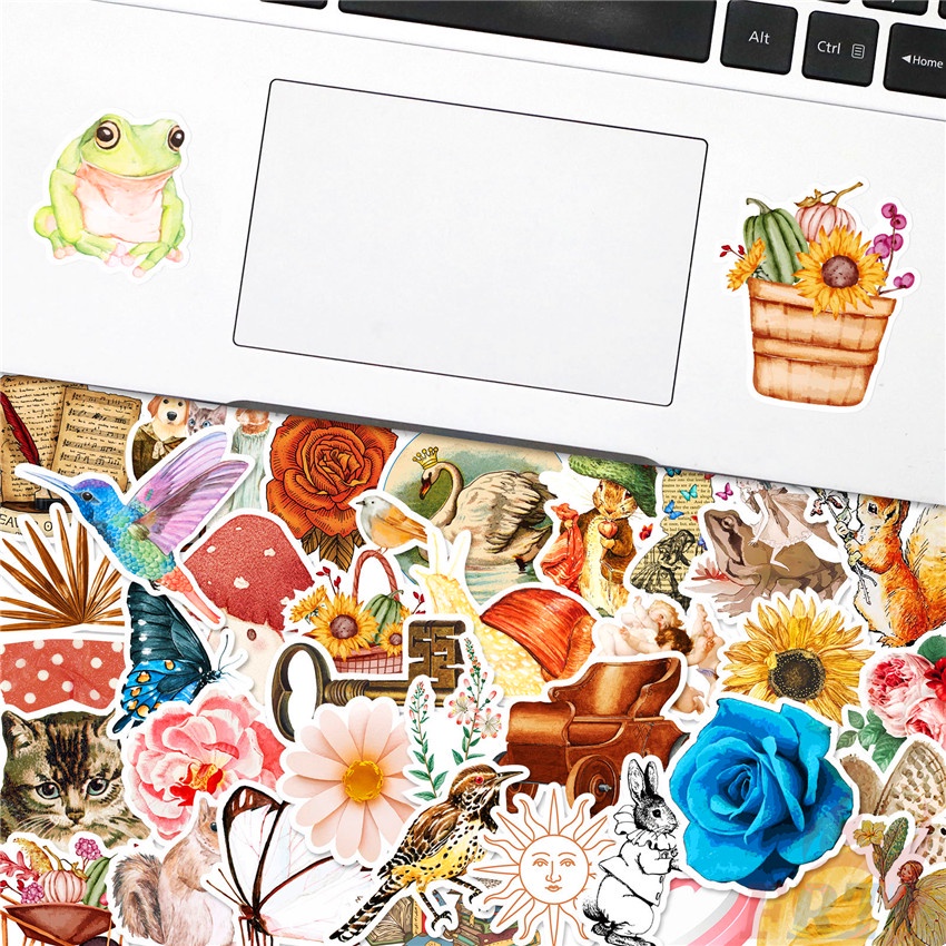 Bộ 100 Cái/Bộ ❉ Miếng Dán Trang Trí Thiết Kế Phong Cách Retro Độc Đáo ❉ Sticker Dán Tường Chống Thấm Nước Thời Trang