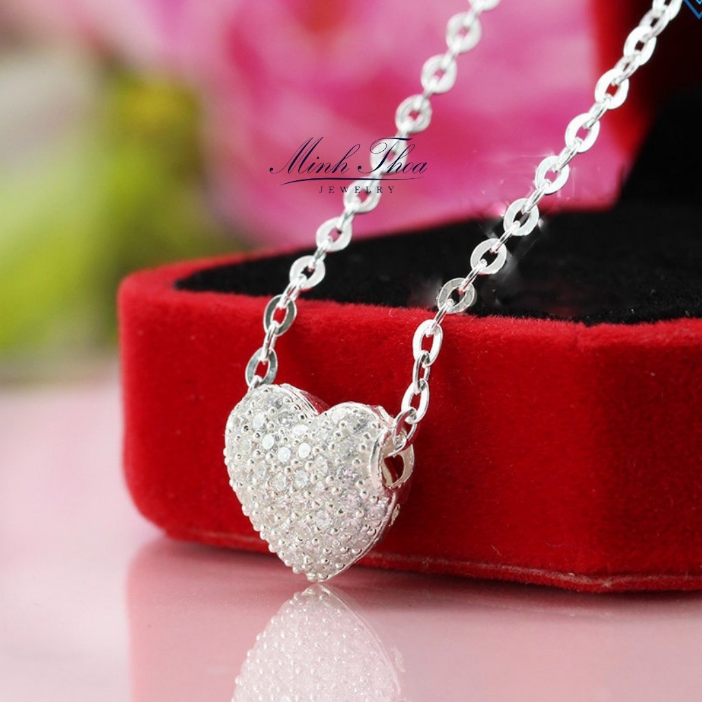 Dây chuyền nữ bạc đẹp, vòng cổ hình tim đính đá trang sức bạc ta Minh Thoa JEWELRY