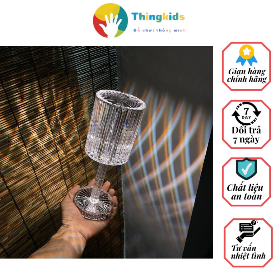 Đèn ngủ pha lê cảm ứng hoa hồng để bàn rgb điều khiển từ xa 16 màu - Thingkids