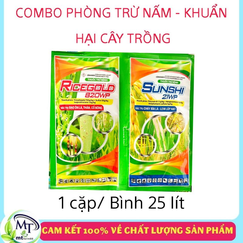 Bộ Đôi Thuốc Ricegold - 20gr - Sunshi - 20gr - Giúp Cây Xanh Mướt - Sạch Bệnh Đạo Ôn - Cháy Bìa Lá - Lem Lép Hạt LÚA