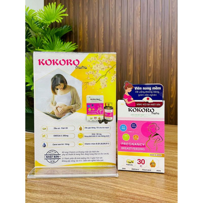 Kokoro mama - Bổ sung DHA, EPA, các vitamin cần thiết cho phụ nữ mang thai và cho con bú (Lọ 30 Viên)