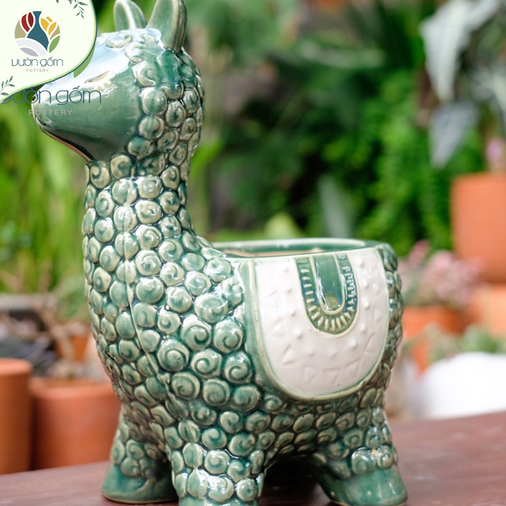 Chậu trồng cây hình lạc đà tráng men ngọc thủ công decor trang trí tiểu cảnh Vườn Gốm - The Garden