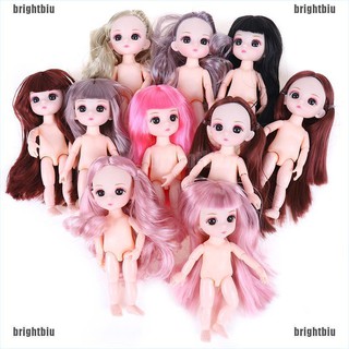 brightbiu 16cm Cute Dolls Mini 13 Moveable Jointed Baby Doll Pink Silver Hair Naked Body