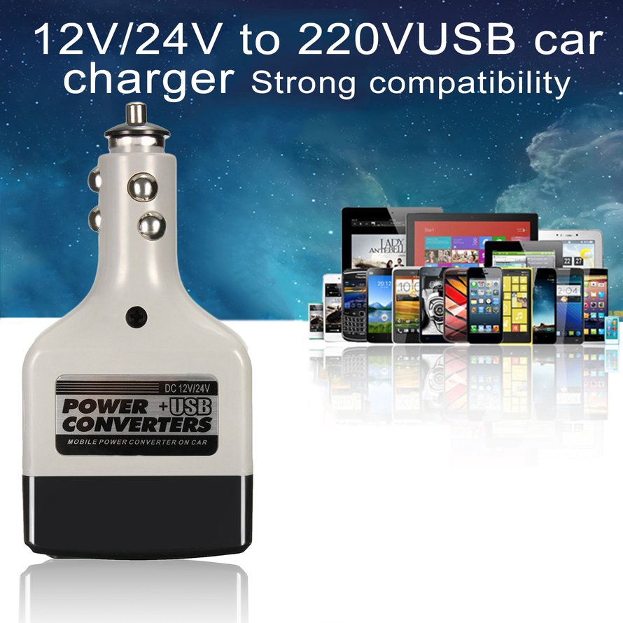 DC 12/24V To AC 220V USB Car Mobile Power Inverter Adapter For Mobile Phones