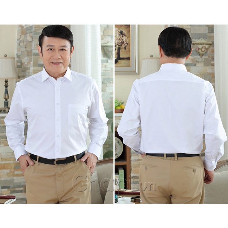 Áo Sơ Mi Nam Công Sở Trung tuổi.áo sơ mi trung tuổi Dài Tay Vải Cotton Trơn .Có Túi Ngực cao cấp