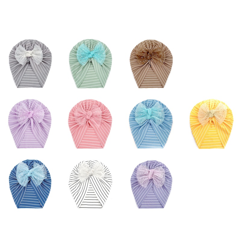 Mũ Trùm Đầu Dệt Kim Đính Nơ Phối Lưới Đính Kim Sa Dễ Thương Cho Bé Sơ Sinh