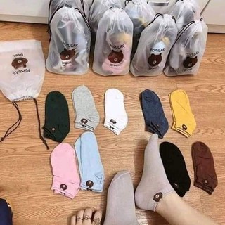 [ Loại Dầy]  Set 10 Đôi Tất Gấu, Vớ Brown Cổ Ngắn Kèm Túi Xinh Xắn - Set 10 Đôi Tất Gấu Giảm 45%