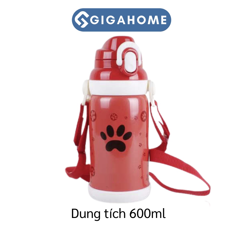 Bình Nước Giữ Nhiệt Nóng Lạnh Cho Bé Kèm Cốc Và Dây Đeo Tiện Lợi GIGAHOME 600ml 8032