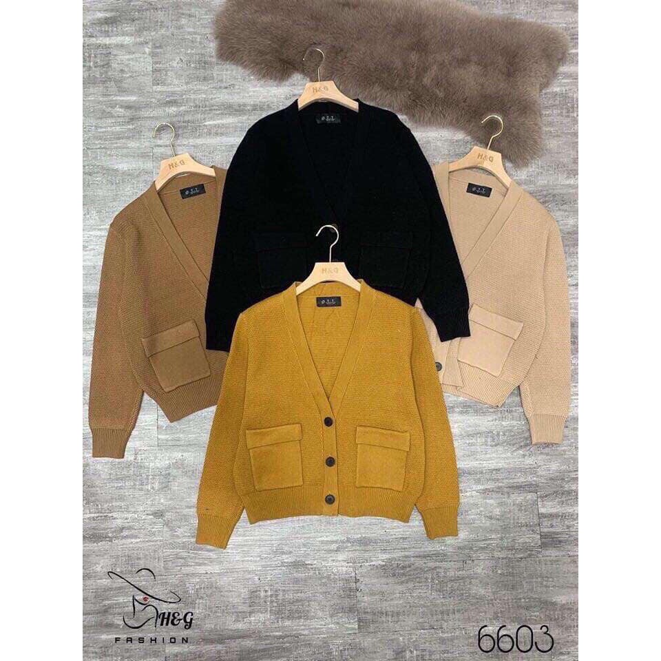 Áo khoác len cadigan dáng ngắn túi trước M293