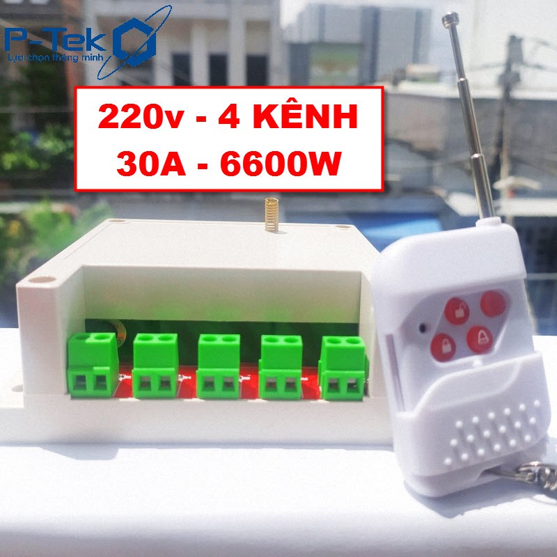 Bộ Công tắc điều khiển từ xa P-TEK KD04, RF433 220V 4 KÊNH - 30A - 6600W