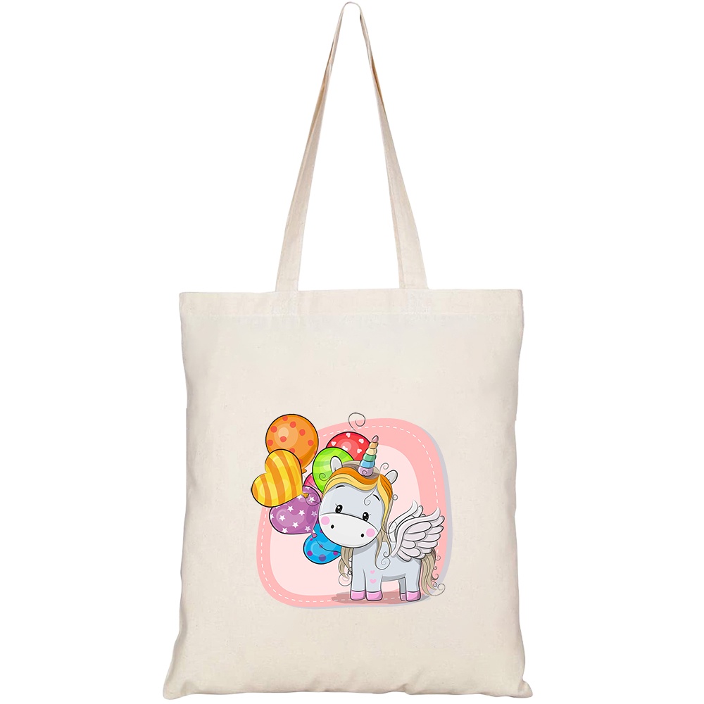 Túi vải tote canvas HTFashion in hình greeting card cute cartoon unicorn HT553