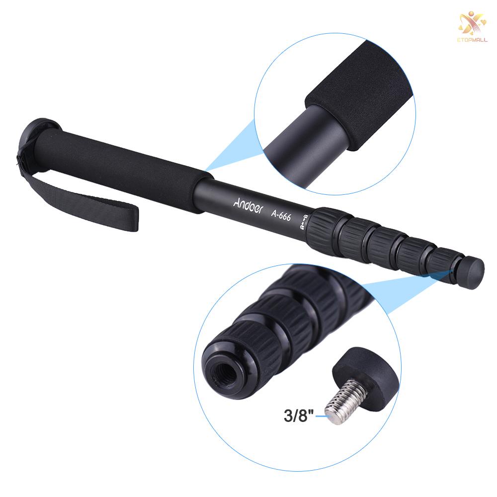 ET Andoer A-666 181cm/5.9ft Telescoping Aluminum Camera Monopod Unipod Stick 6-Section Max. Load 10kg/22Lbs with Carry Bag for Camcorder Video Studio Photography