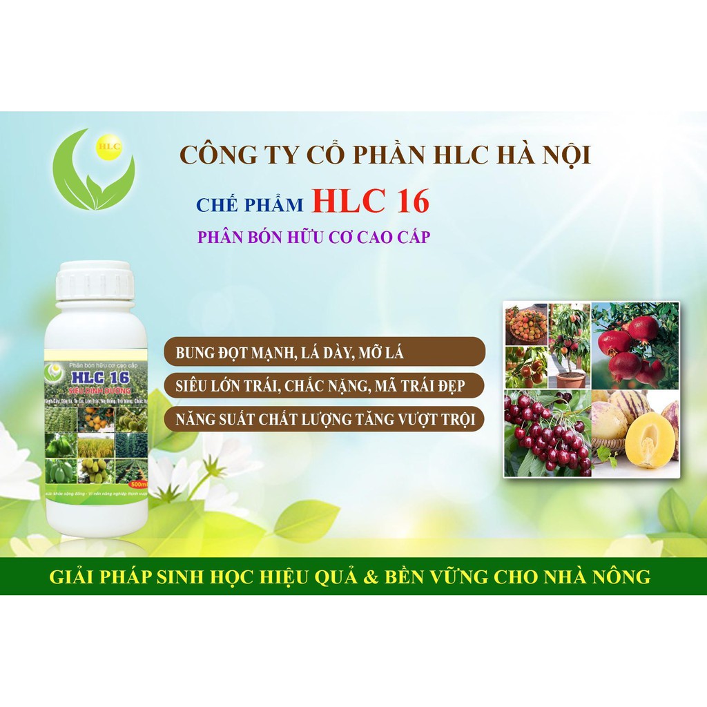 PHÂN BÓN HỮU CƠ CAO CẤP HLC 16 - PHÂN BÓN LÁ KÍCH MẦM KÍCH CHỒI DƯỠNG TRÁI CHO CÂY ĂN QUẢ, HOA, CÂY CẢNH, RAU MÀU- 500ML