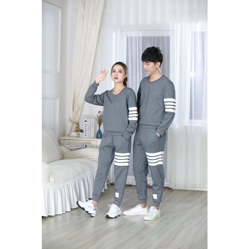 Đồ Bộ Nỉ Nam Thu Đông thêu logo phối viền xanh