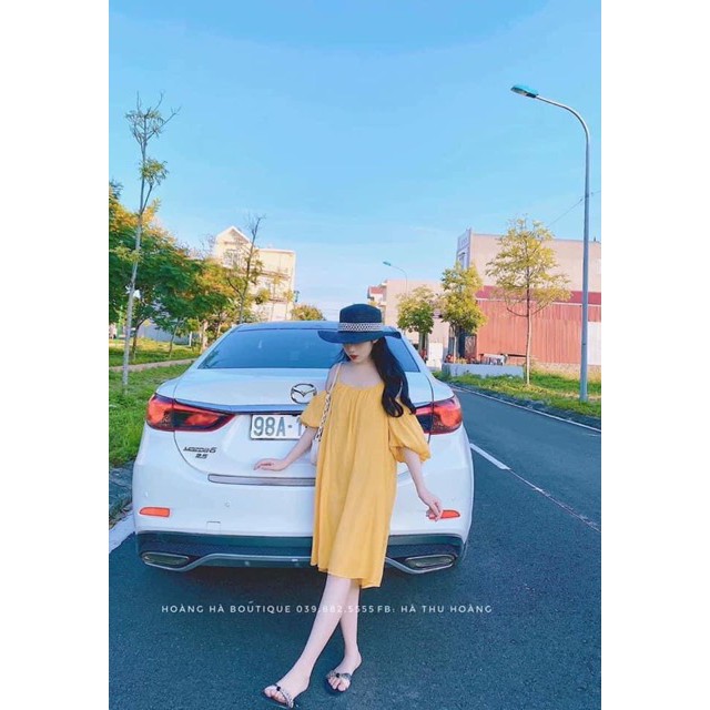 [ Mã FAMAYWA2 giảm 10K đơn 50K] [Yen Tran] Váy maxy trễ vai dáng xuông chất đũi lụa | BigBuy360 - bigbuy360.vn