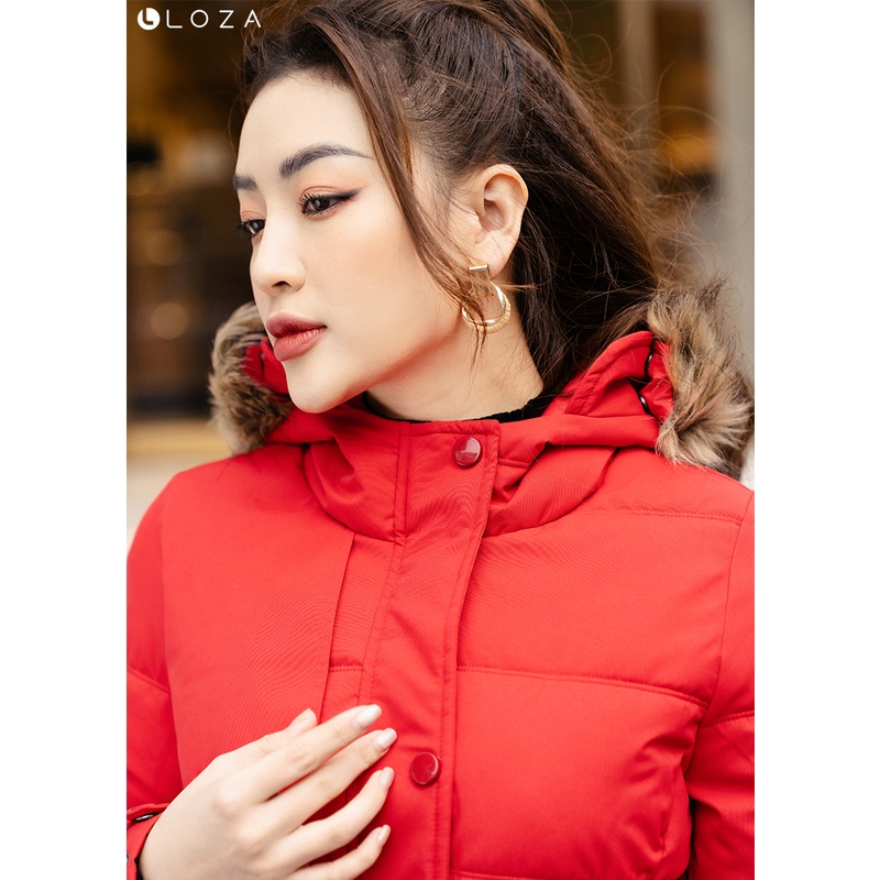 Áo khoác LOZA dáng dài phối mũ rộng đen- LJ111025