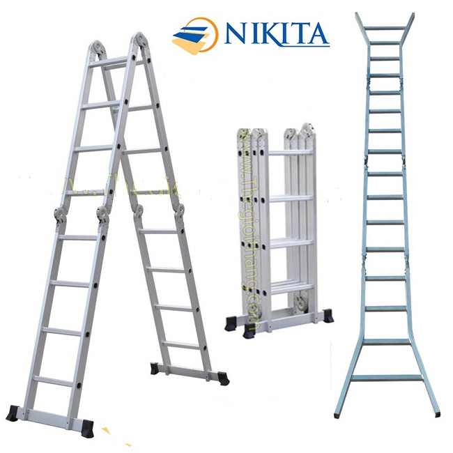 Thang nhôm gấp 4 đoạn 4 bậc  Nikita [chữ I: 4,7m; chữ A: 2.3m] GA47