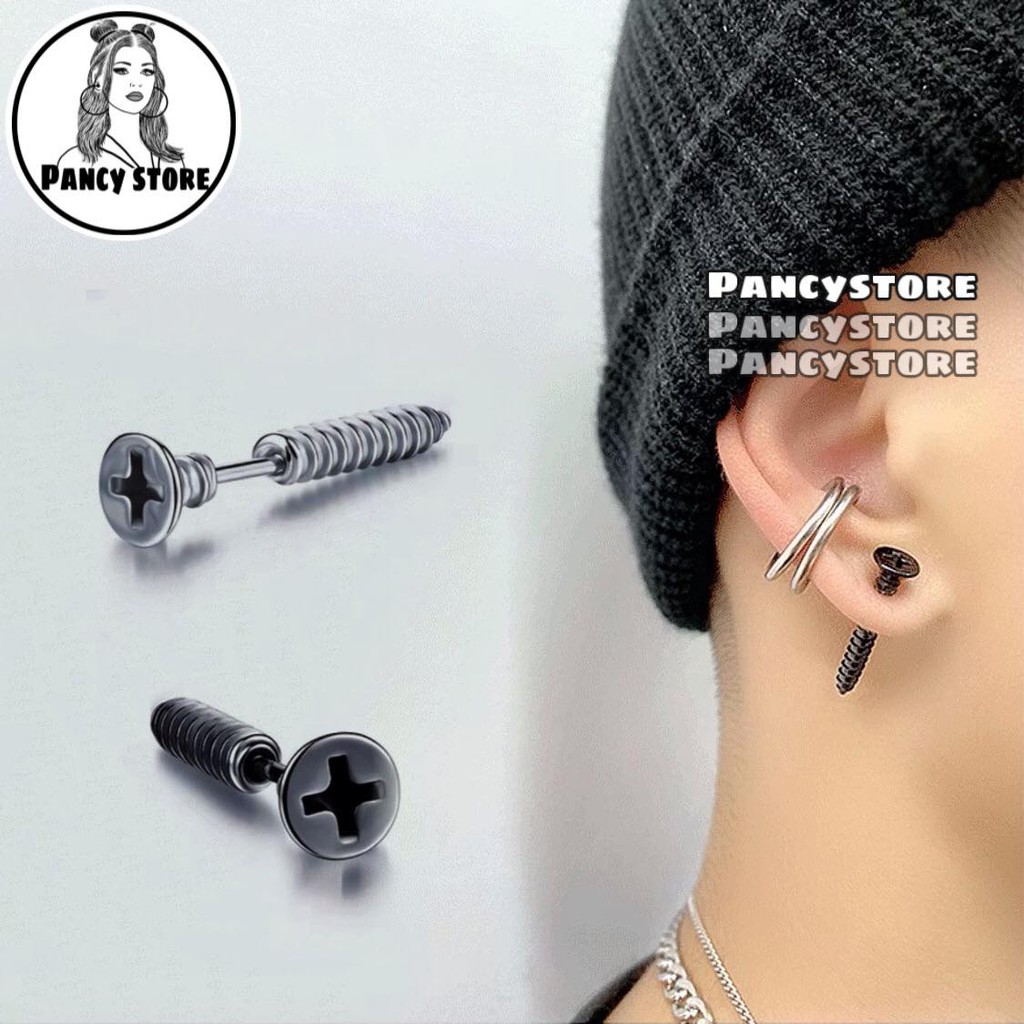 khuyên tai bông tai xỏ đinh ốc vít thời trang cá tính titan không gỉ