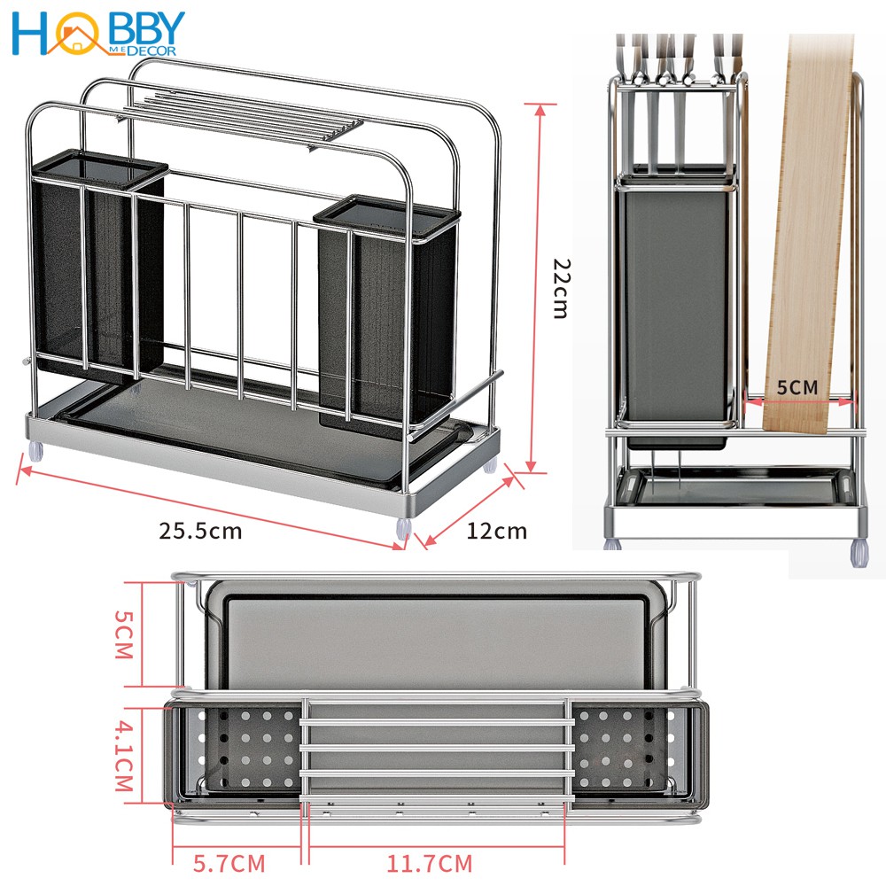 Kệ đựng đũa muỗng thớt đa năng HOBBY KDMT2 - có khay nhựa hứng nước - mẫu cao cấp