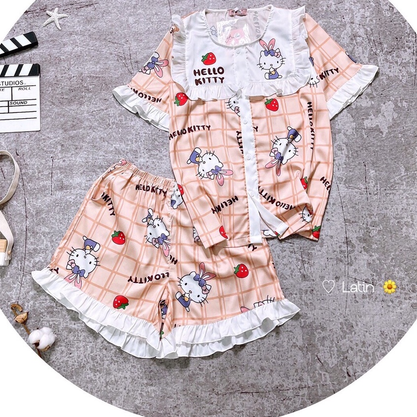 Đồ bộ mặc nhà nữ lụa latin cao cấp, bộ đồ mềm mát, thấm hút mồ hôi tốt MINIGIRL P9