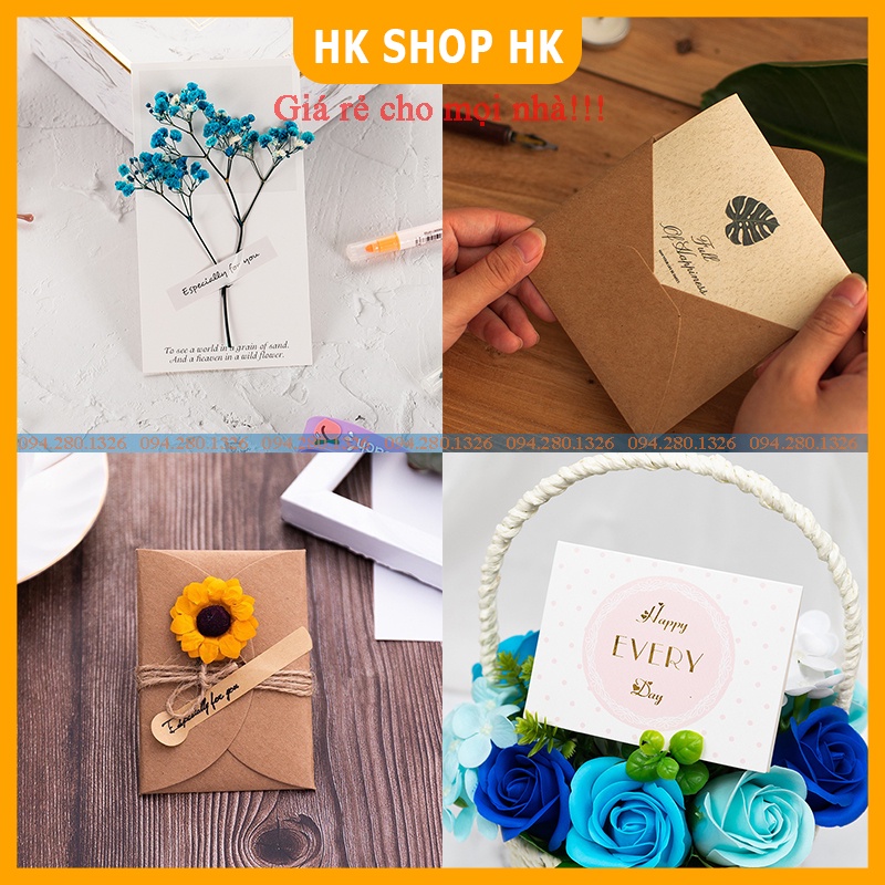 Thiệp giấy kraft + hoa khô/ Thiệp cảm ơn