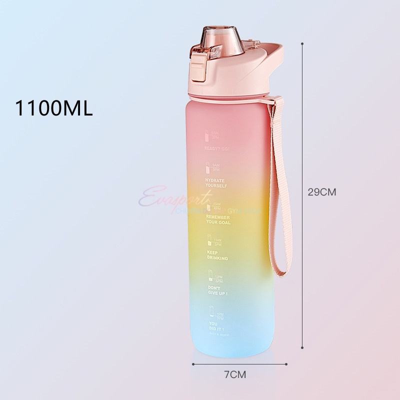 Bình Nước Thể Thao Bằng Nhựa Màu Gradient Chịu Nhiệt Độ Cao Chống Rơi Vỡ Dung Tích 1100ml Bình Không Gian Siêu Lớn