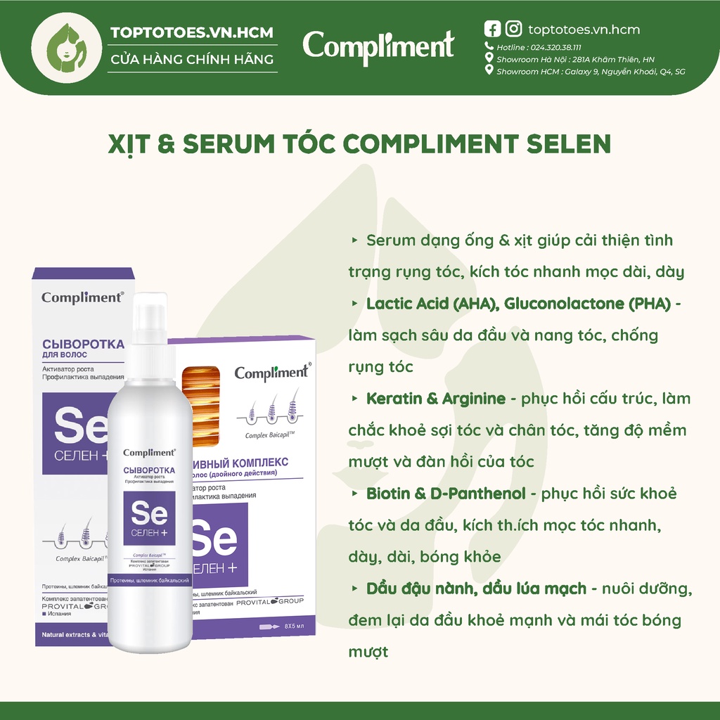 Xịt & Serum tóc Compliment Selen, Keratin, ZinC phục hồi, giảm rụng, kích mọc tóc, giảm gàu ngứa