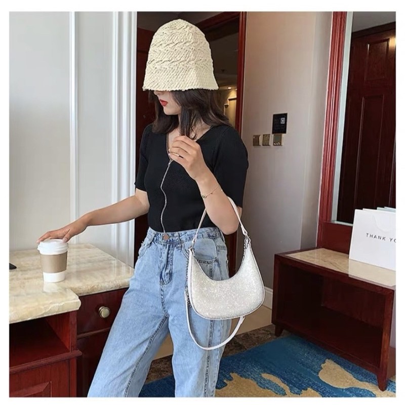 Túi kẹp nách đính đá lấp lánh Túi đeo chéo đính kim cương